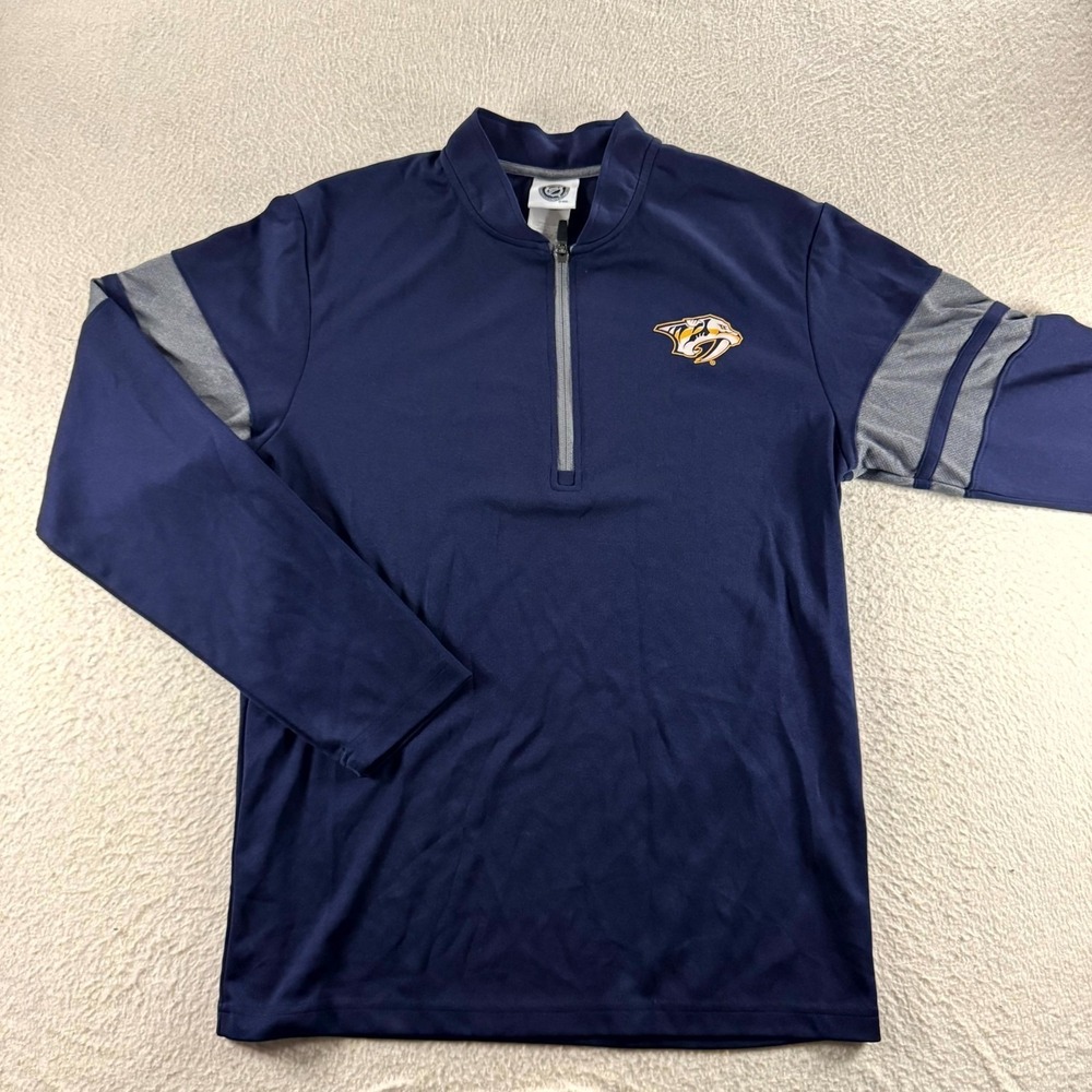 NHL Nashville Predators Pullover Mens Medium Navy Blue Excellent Quarter Zip Top